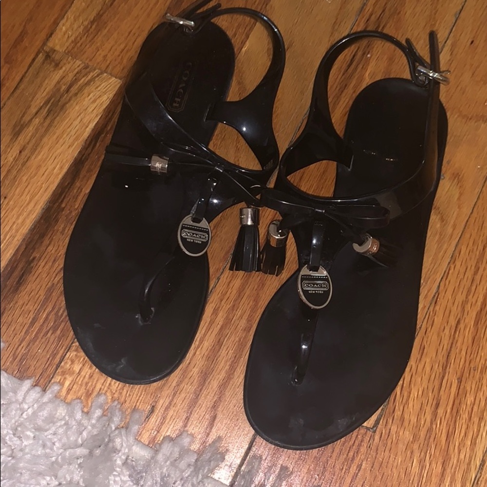 COACH RUBBER BLACK SANDLE WITH TASSLE